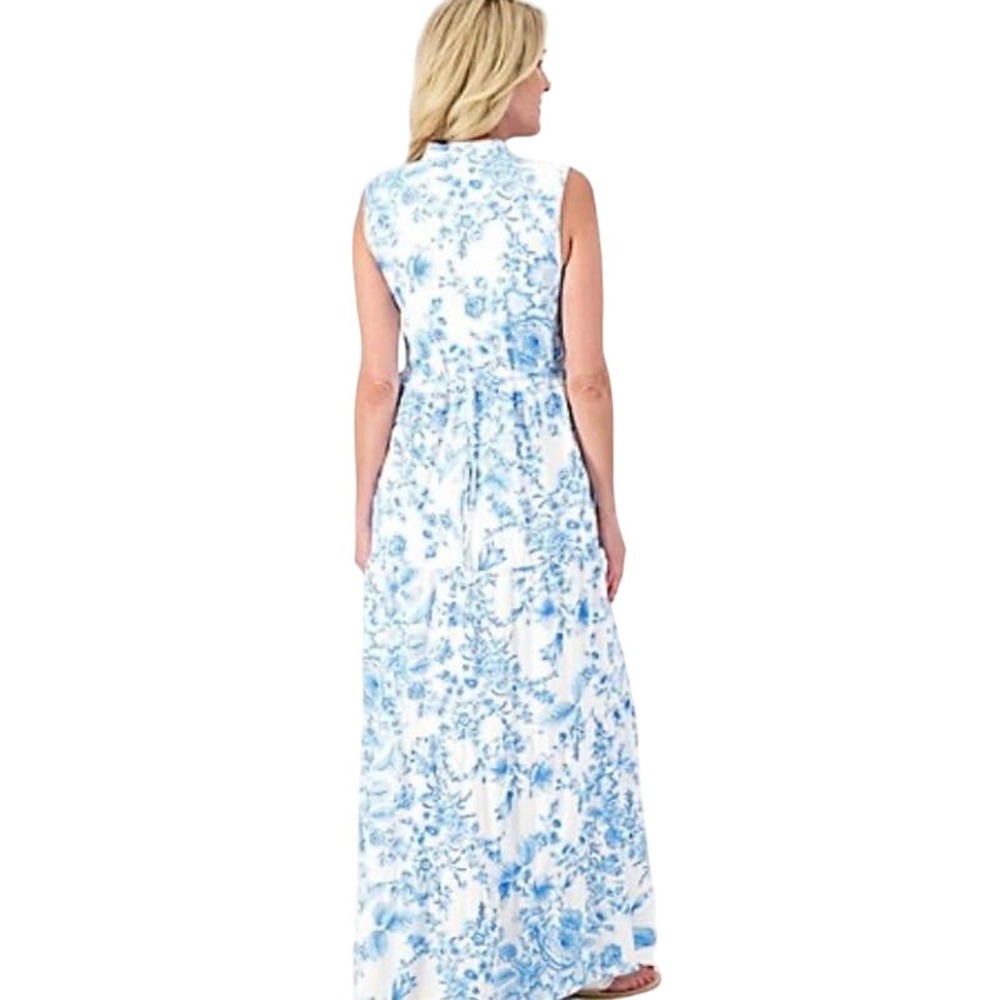 Tolani Collection Printed Sleeveless Maxi Dress White Blue Floral NWT Size XS - Picture 2 of 10